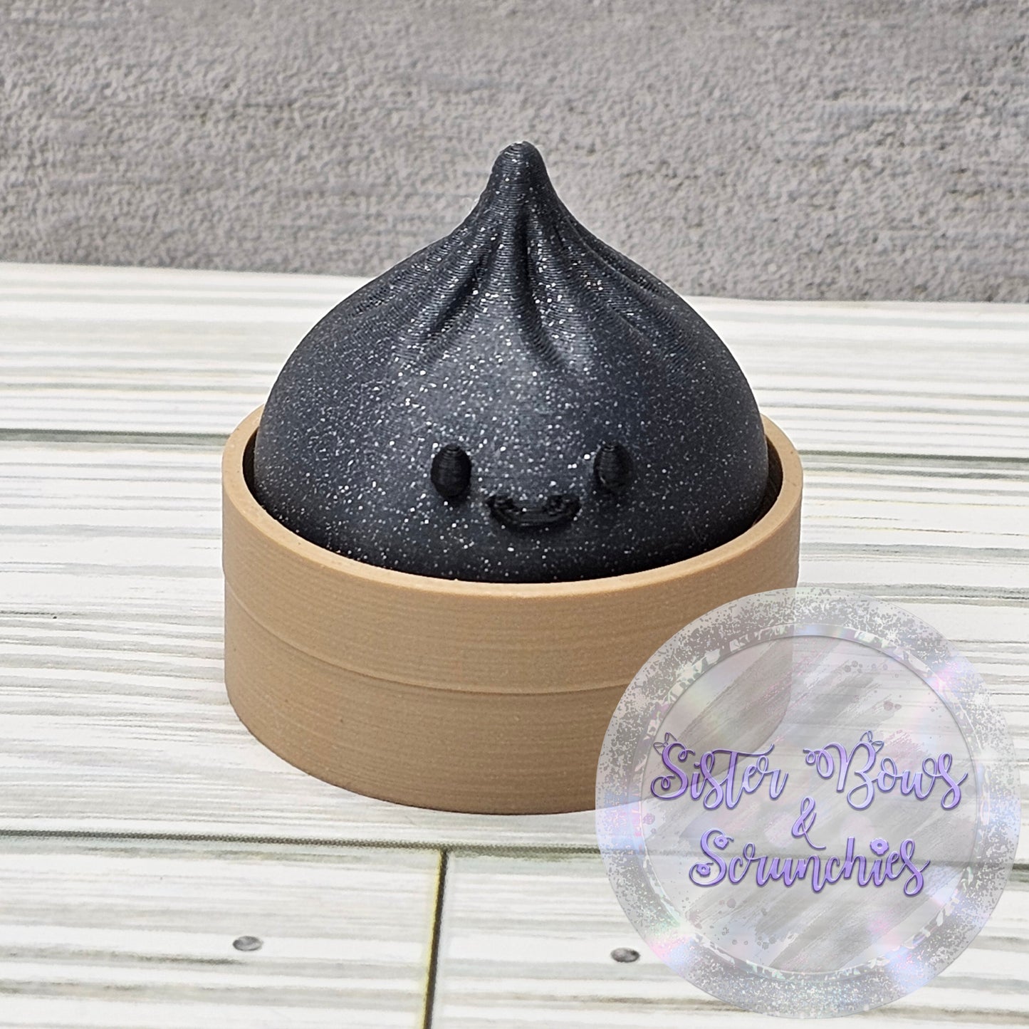 GRAY GLITTER 🥟 3D Printed Small Dumpling Fidget Clicker | Cute Collectible
