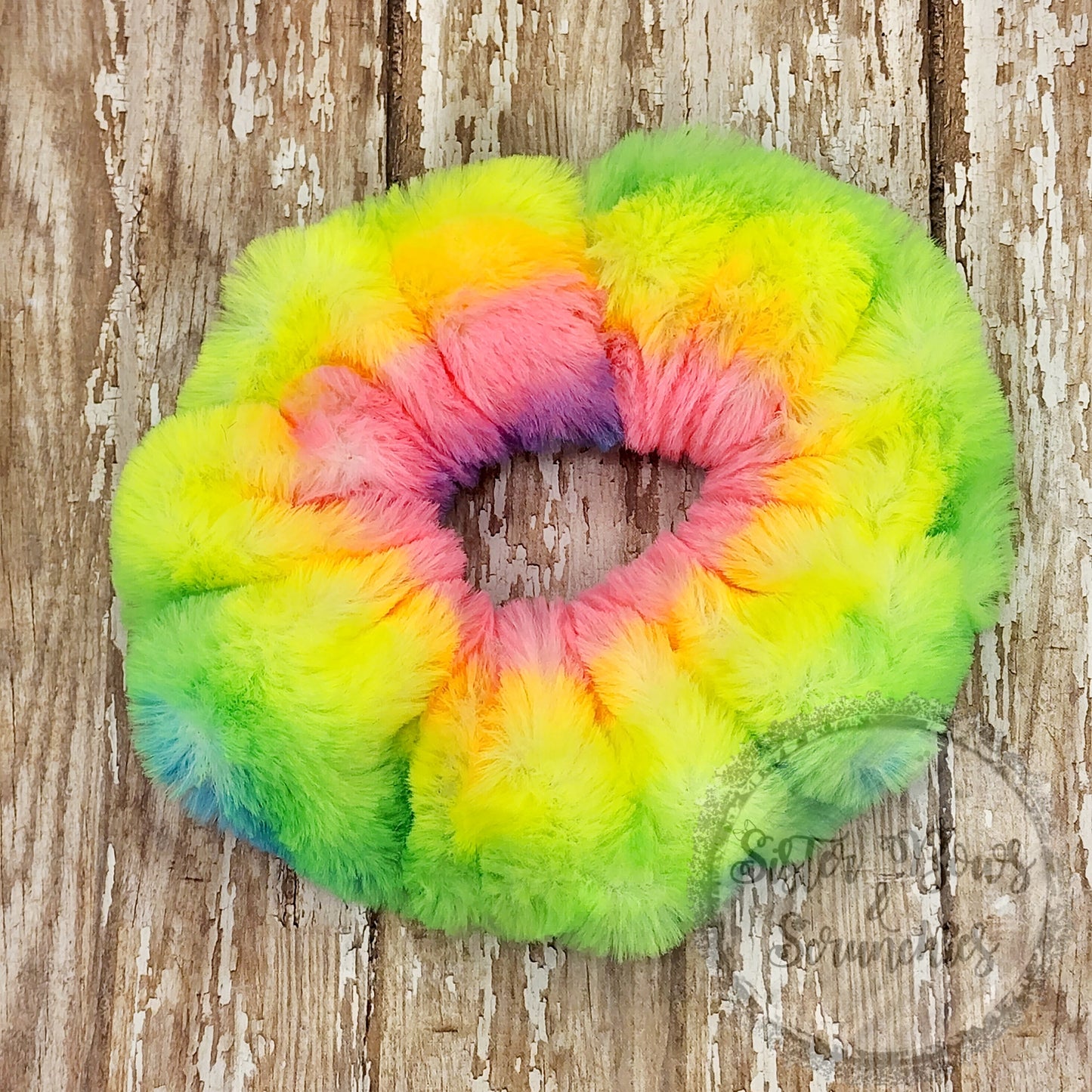 Neon Rainbow Stripes Luxe Minky Scrunchie