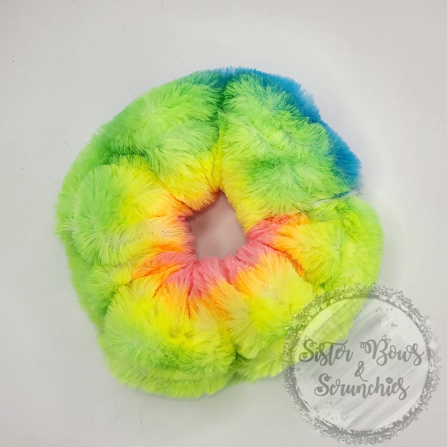 Neon Rainbow Stripes Luxe Minky Scrunchie