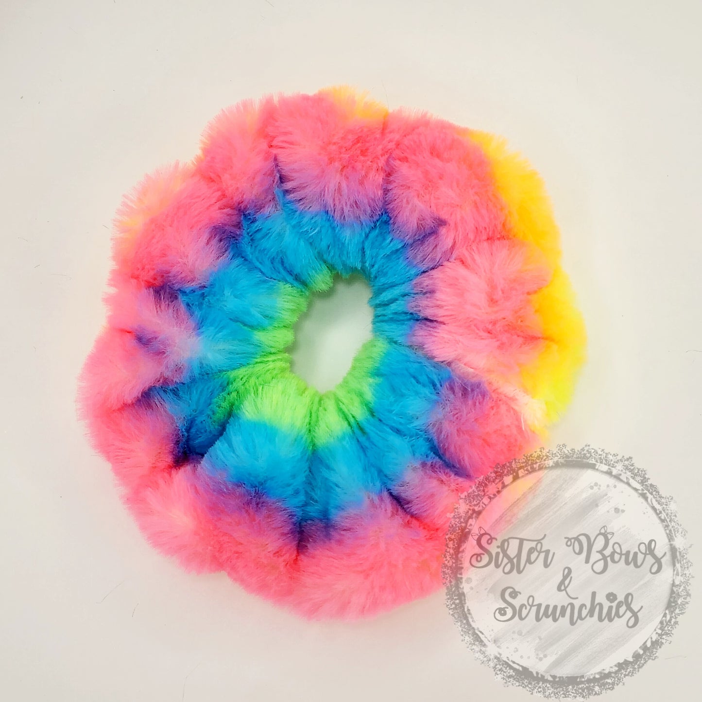 Neon Rainbow Stripes Luxe Minky Scrunchie