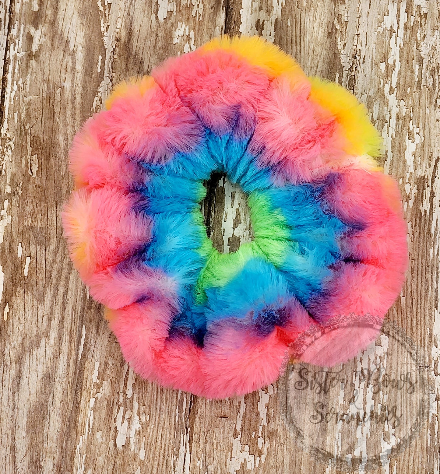 Neon Rainbow Stripes Luxe Minky Scrunchie
