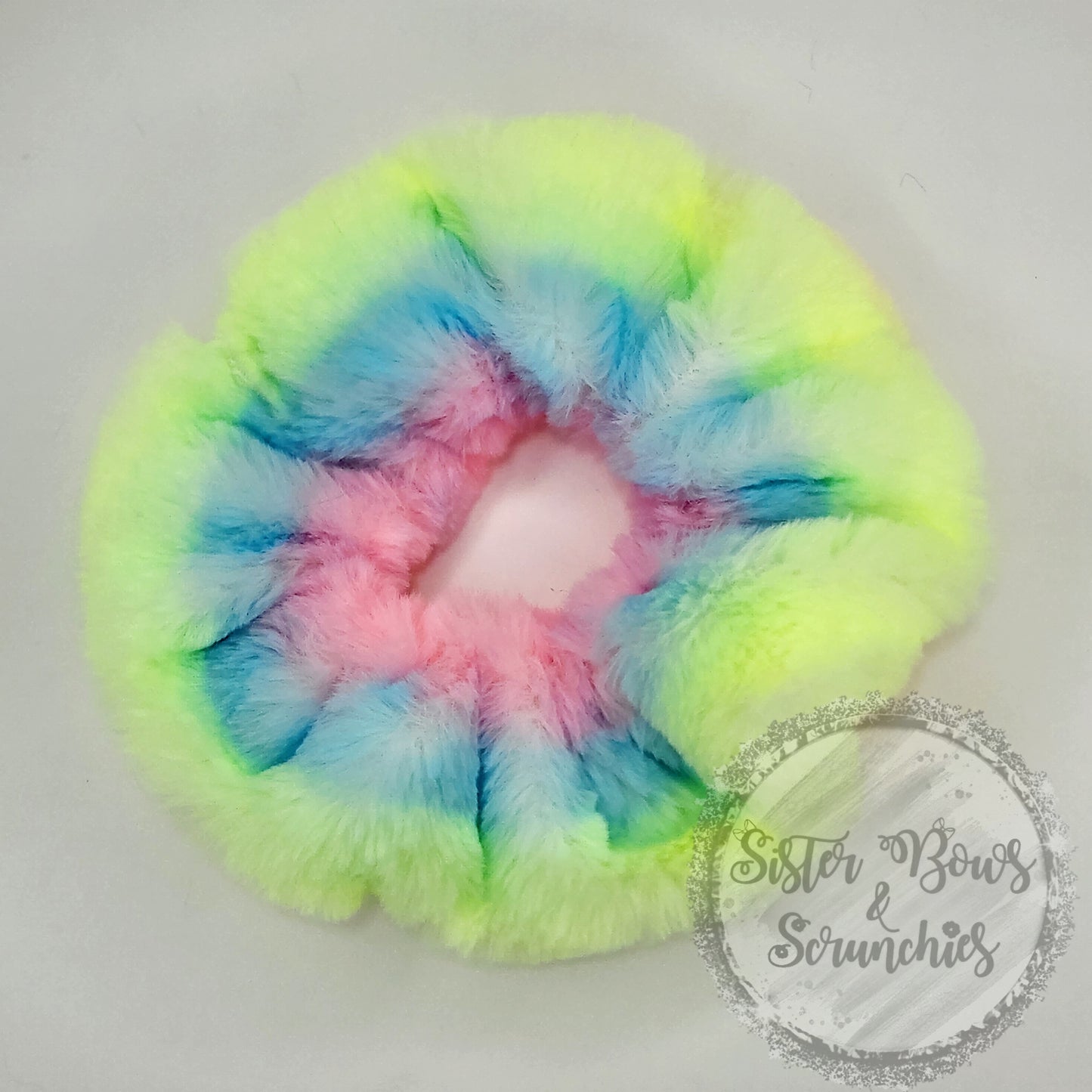Neon Pastel Rainbow Stripes Luxe Minky Scrunchie