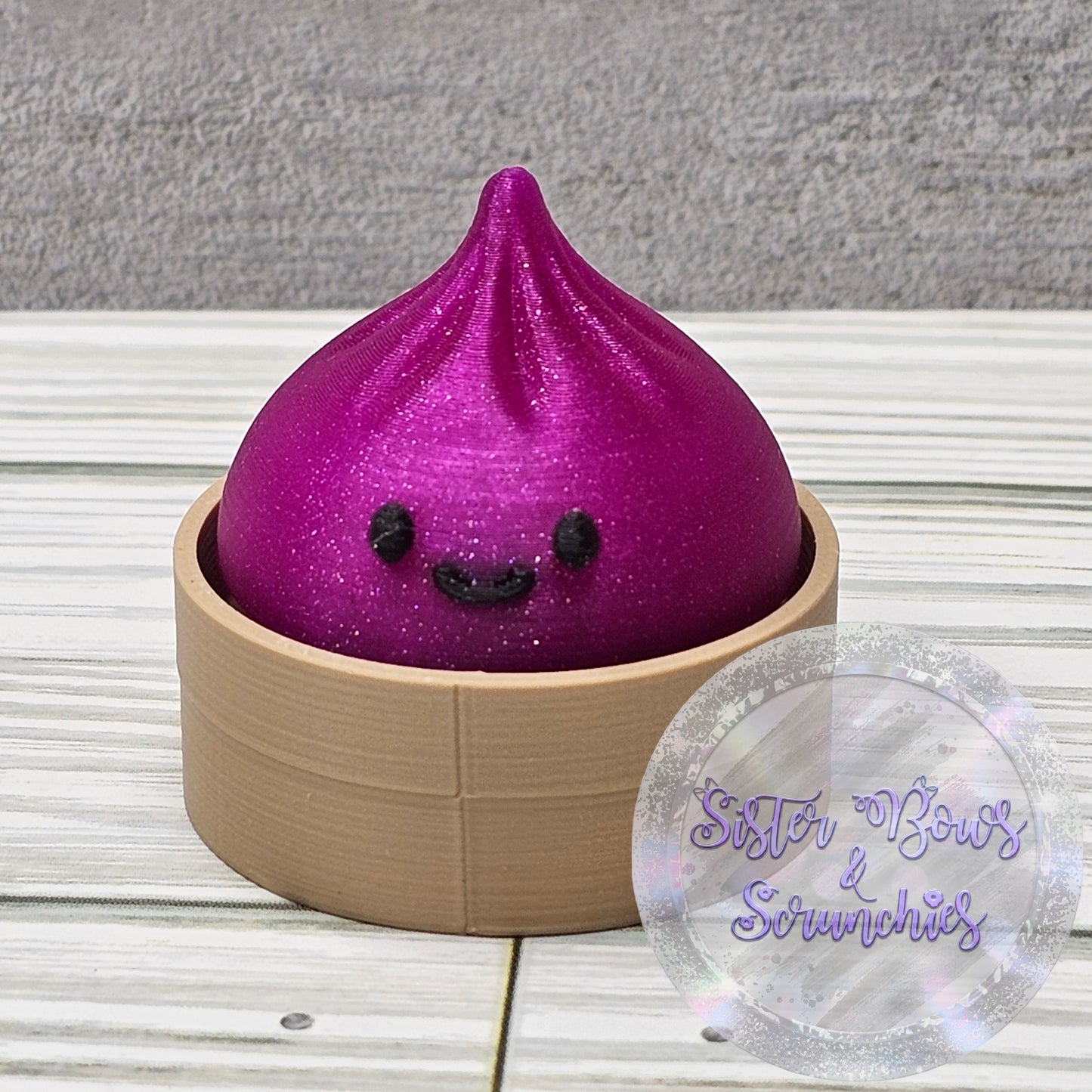 MAGENTA GLITTER 🥟 3D Printed Small Dumpling Fidget Clicker | Cute Collectible