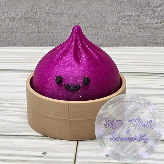 MAGENTA GLITTER 🥟 3D Printed Small Dumpling Fidget Clicker | Cute Collectible