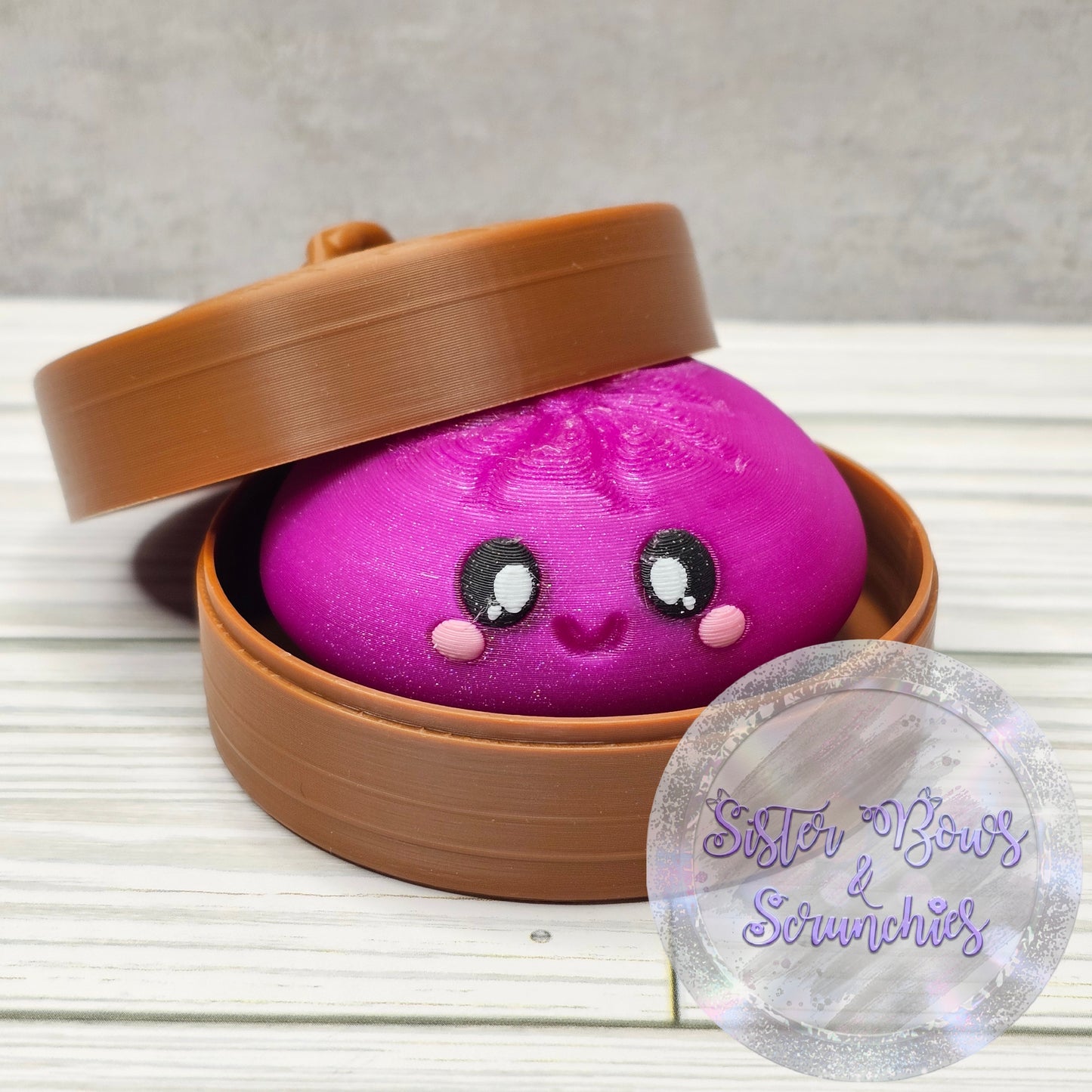 MAGENTA GLITTER 🥟 3D Printed Dumpling Fidget Clicker | Cute Collectible