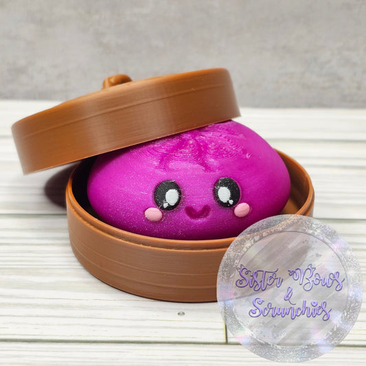 MAGENTA GLITTER 🥟 3D Printed Dumpling Fidget Clicker | Cute Collectible
