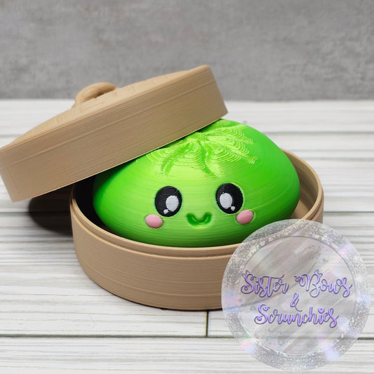 SILK GREEN 🥟 3D Printed Dumpling Fidget Clicker | Cute Collectible