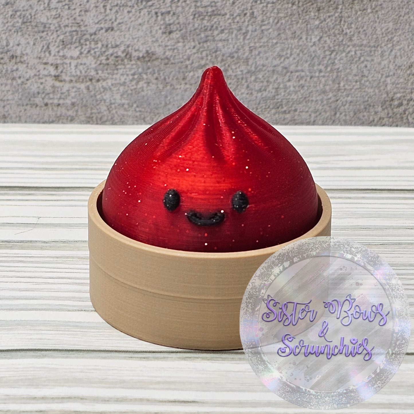 RED GLITTER 🥟 3D Printed Small Dumpling Fidget Clicker | Cute Collectible