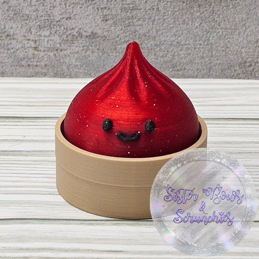 RED GLITTER 🥟 3D Printed Small Dumpling Fidget Clicker | Cute Collectible